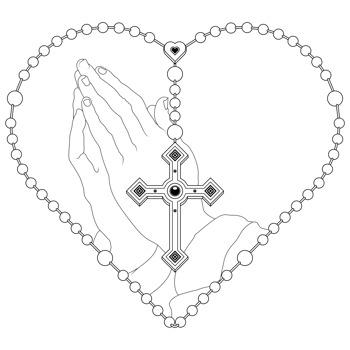 Praying hands with heart-shaped rosary, rosary with Christian cross, symbol of the Catholic religion png