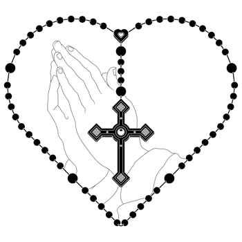 Praying hands with heart-shaped rosary, rosary with Christian cross, symbol of the Catholic religion png