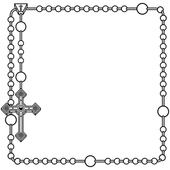 Photo frame with Catholic rosary, rosary with square Christian cross, symbol of the Catholic religion png