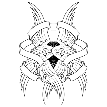 Angel with six wings and surrounded by ribbon png
