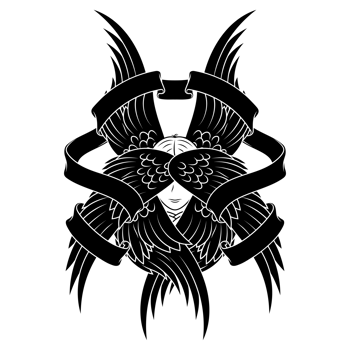 Angel with six wings and surrounded by ribbon png