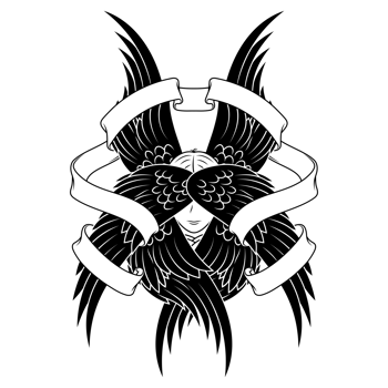 Angel with six wings and surrounded by ribbon png