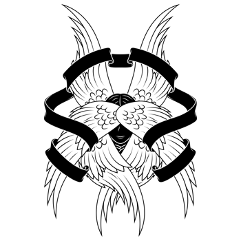 Angel with six wings and surrounded by ribbon png