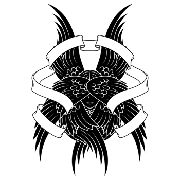 Angel with six wings and surrounded by ribbon png