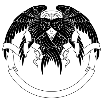 Angel with six wings and surrounded by ribbon png