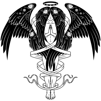 Seraph with six wings surrounded with a ribbon png