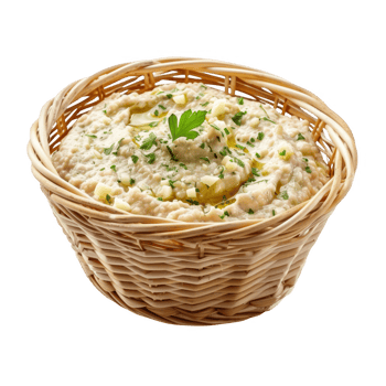 Baba ganoush in a wicker basket transparent background png