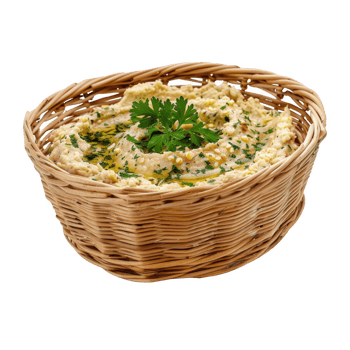 Baba ganoush in a wicker basket transparent background png