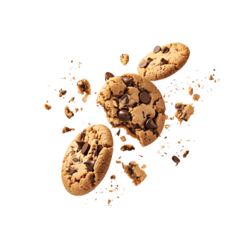 Chocolate chip cookie explosion isolated on a transparent background png