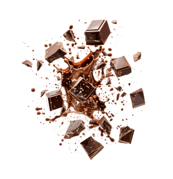 Exploding chocolate pieces isolated on a transparent background png