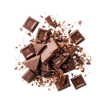 Exploding chocolate pieces isolated on a transparent background png