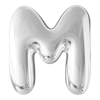 Silver 3D Bubble Font Letter M uppercase png