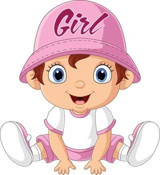 Cartoon little baby girl waring pink bucket hat vector