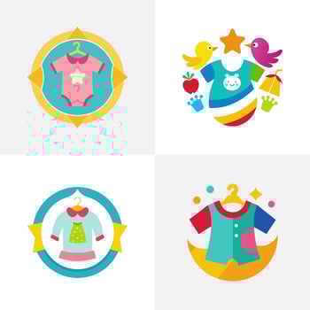 Children's clothing brand logo art illustration set vector