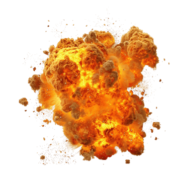 Dynamic Fiery Explosion Orange Yellow on Transparent background AI-Generative png