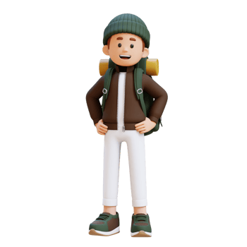 3D Traveller Character Standing with Hand on Hip png