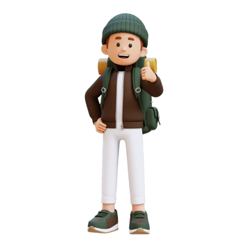 3D Traveller Character Giving Thumbs Up Pose png