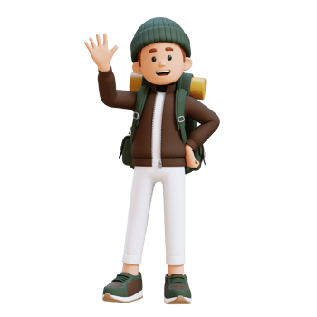 3D Traveller Character Waving Hand Pose png