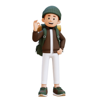 3D Traveller Character with OK Sign Hand Pose png