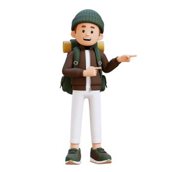 3D Traveller Character Pointing to the Left Pose png