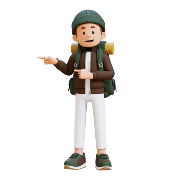 3D Traveller Character Pointing to the Right Pose png