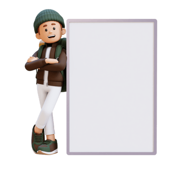 3D Traveller Character Lying on Blank Placard in Crossed Arm Pose png