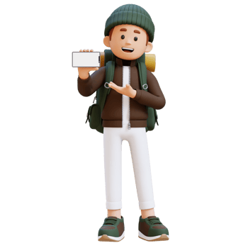 3D Traveller Character Presenting on Empty Phone Screen png