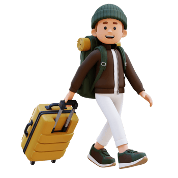 3D Traveller Character Walking and Pull Suitcase png