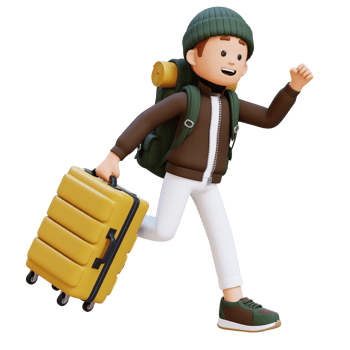 3D Traveller Character Running with Suitcase png