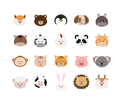 Cute Animal Faces Icons Set vector