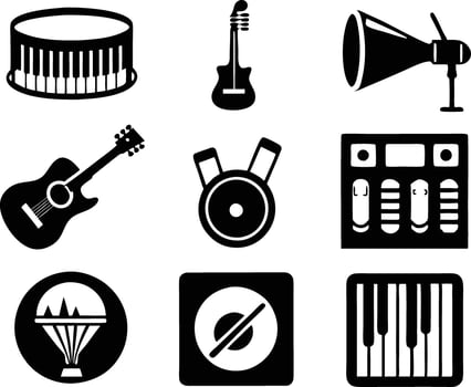 set of music icon illustration. classic, digital, modern, entertainment, stereo, flat, treble, tune, dj vector