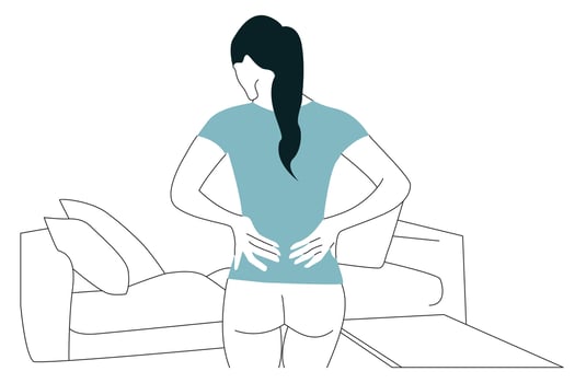 Woman caring about her painful lower back, flat Ui design illustration vector