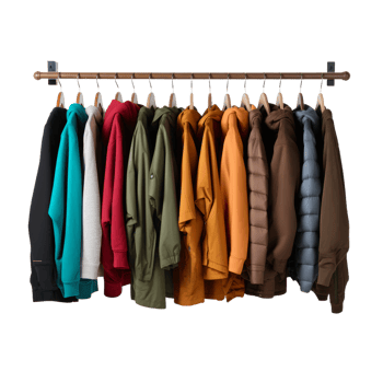 Colorful Jackets Hanging on Rack on Transparent Background png