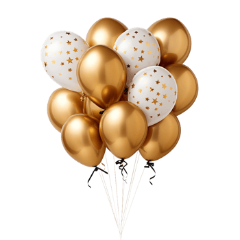 Gold and White Balloons with Stars png