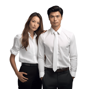 a man and woman in business attire standing together png