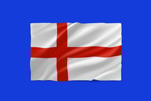 Waving english flag on blue background. 3d illustration vector