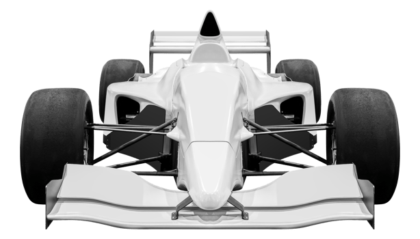 Front view white open wheel racing car png
