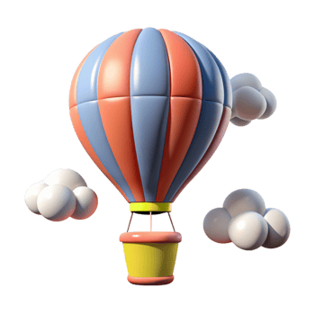Hot Air Balloon with Clouds 3d Render png