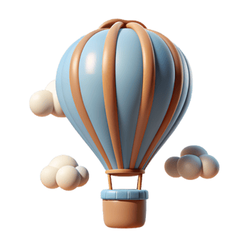 Hot Air Balloon with Clouds 3d Object png