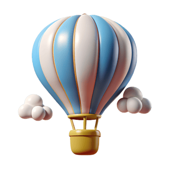 Hot Air Balloon with Clouds 3d Graphic png