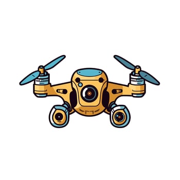 An adorable cartoon illustration of a drone with a yellow and blue design. vector