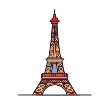 Detailed Cartoon of the Eiffel Tower with Red and Blue Highlights vector