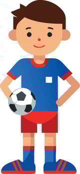 A boy wearing a soccer uniform, holding a soccer ball, ready to play and showing his passion for sports. vector