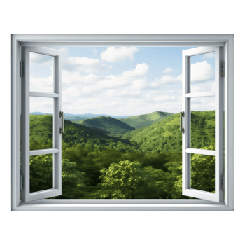 Window View of Green Hills and Sky png
