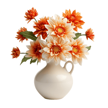Orange and White Flowers in a White Vase png
