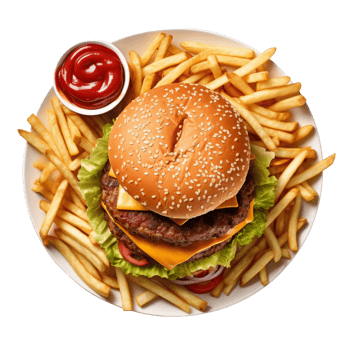 Appetizing Double Cheeseburger with Golden French Fries png