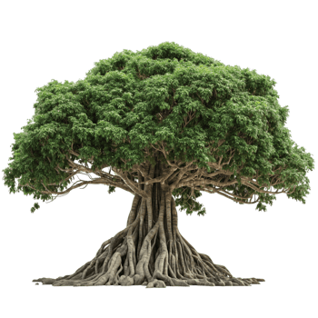 Large banyan tree with extensive roots png