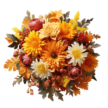 Vibrant Autumn Floral Bouquet with Sunflowers and Roses png