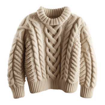 Close-Up of a Cozy Cream-Colored Cable Knit Sweater png