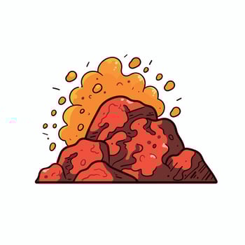 Cartoon Illustration of Volcanic Eruption with Lava Flow and Smoke vector